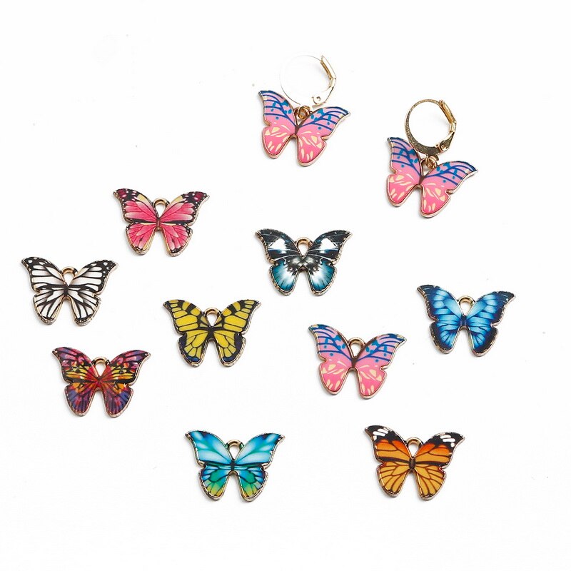 Bộ 4 mặt Vòng cổ hình bướm bằng kim loại tráng men DIY