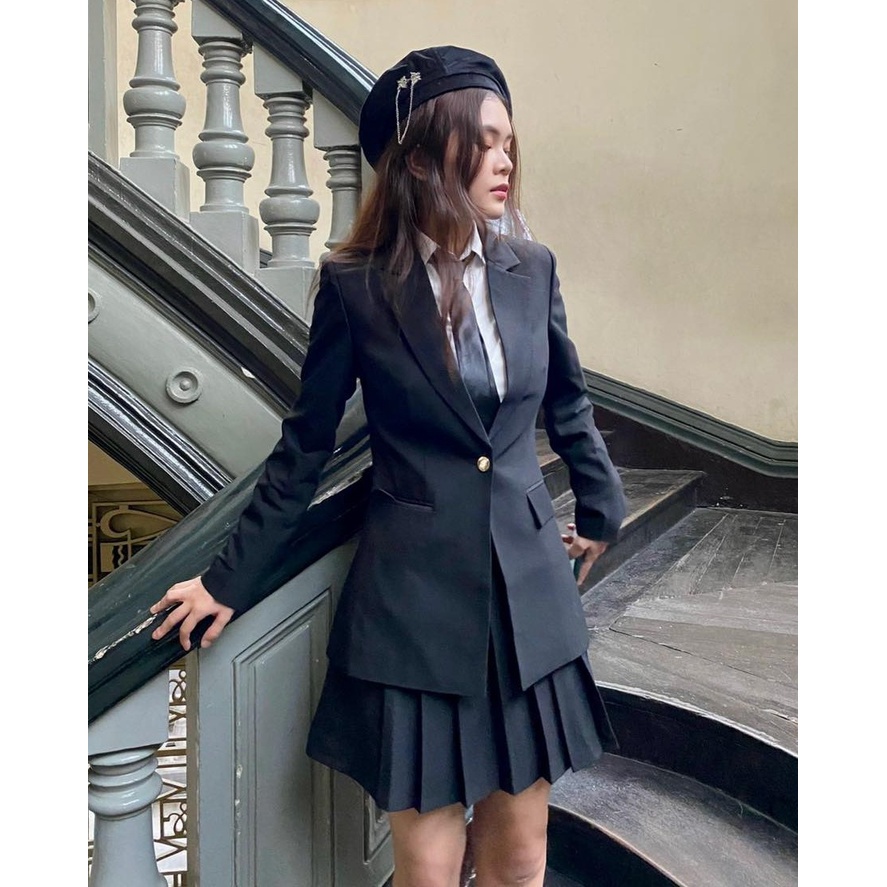 Áo vest đen dáng dài 1 khuy - London Blazer - Walenty