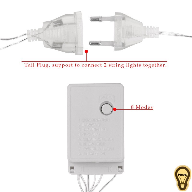 Dây đèn LED chuỗi thả mành hình sao nhãn hiệu MOXI dùng trang trí Lễ Tết.