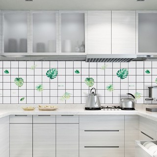 1M Giấy dán bếp khổ rộng 60cm ( có sẵn keo ) - vuông trắng lá xanh mới