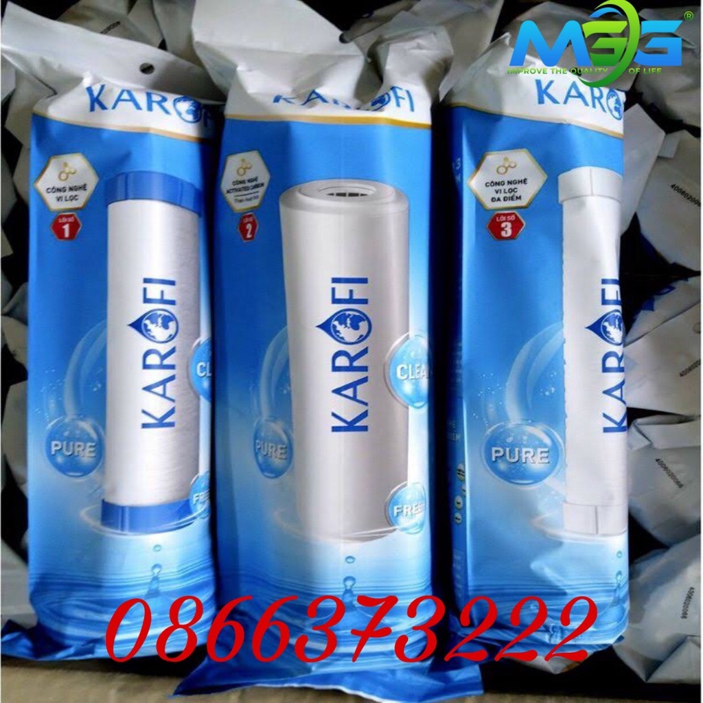 Bộ 3 lõi lọc nước Karofi  số 123 chính hãng, lõi lọc thô dùng cho máy lọc nước giúp loại bỏ tạp chất làm sạch nước