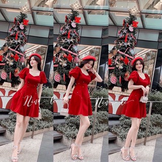 Đầm đẹp - Đầm Xuân tay phồng đính cườm