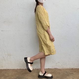 Đầm 2hand chất Đũi màu vàng [Style Retro]