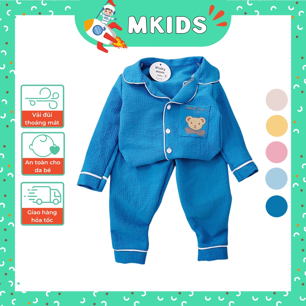 Đồ bộ pijama bé gái bé trai 1-5 tuổi, đồ ngủ cho bé gái bé trai, đồ bộ cho bé tay dài túi in hình gấu đáng yêu MKids BT2