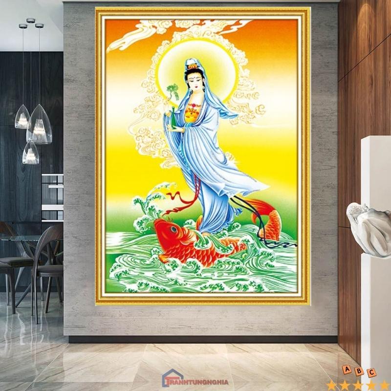 Tranh đính đá, tranh thêu chữ thập quan thế âm bồ tát