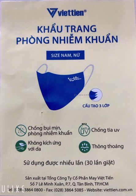 Viettien - set 10 cái KHẨU TRANG PHÒNG NHIỂM KHUẨN - Cấu tạo 3 lớp (màu ngẫu nhiên)