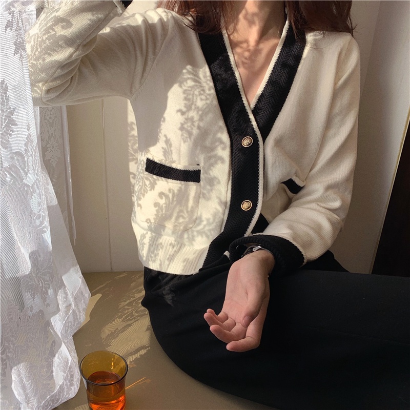 Áo khoác cardigan 173050 dệt kim dài tay cổ V dáng ôm 2 màu thời trang tùy chọn - Hàng nhập khẩu