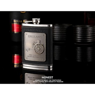 Bình hip fask chính hãng Honest 8oz, bọc da logo súng máy (240ml)