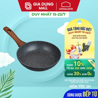 Chảo Nhôm Chống Dính Lock&Lock Baum Marble 1 Tay Cầm Giả Gỗ LBU1203 LBU1243 LBU1283 (20-28cm) - Hàng Chính Hãng