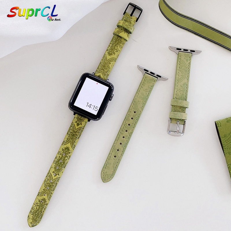Dây Đeo Bằng Da Màu Xanh Lá Cho Đồng Hồ Thông Minh 7 6 5 Band 45mm 41mm 38mm 42mm i-watch Series 5 4 3 6 SE