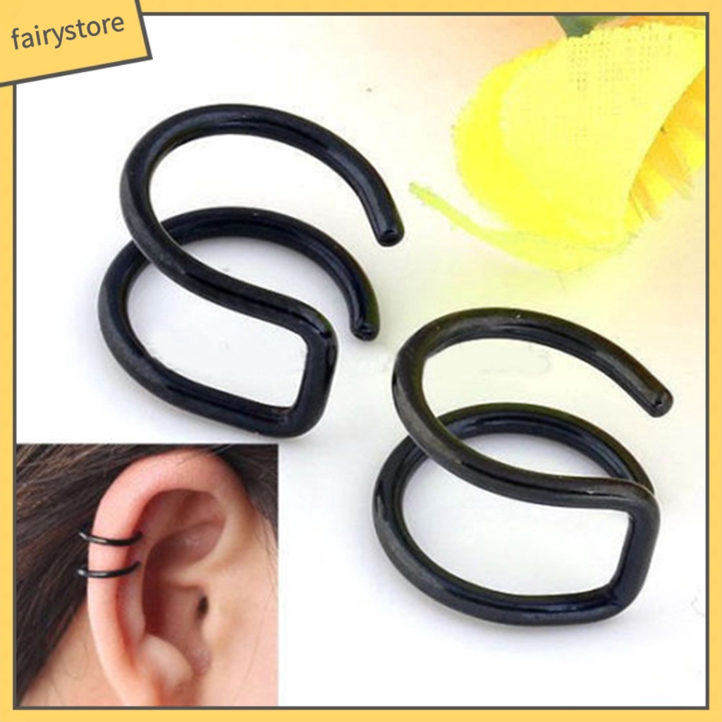 Khuyên kẹp vành tai giả 2 hàng bằng thép không gỉ cá tính