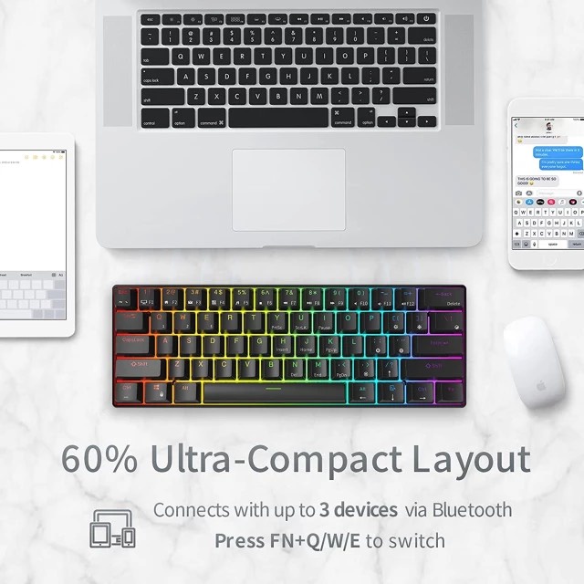TẶNG USB 2.4G - Bàn phím cơ không dây Royal Kludge RK61 Bluetooth 61 phím kết nối 2 chế độ pin sạc 750mAh