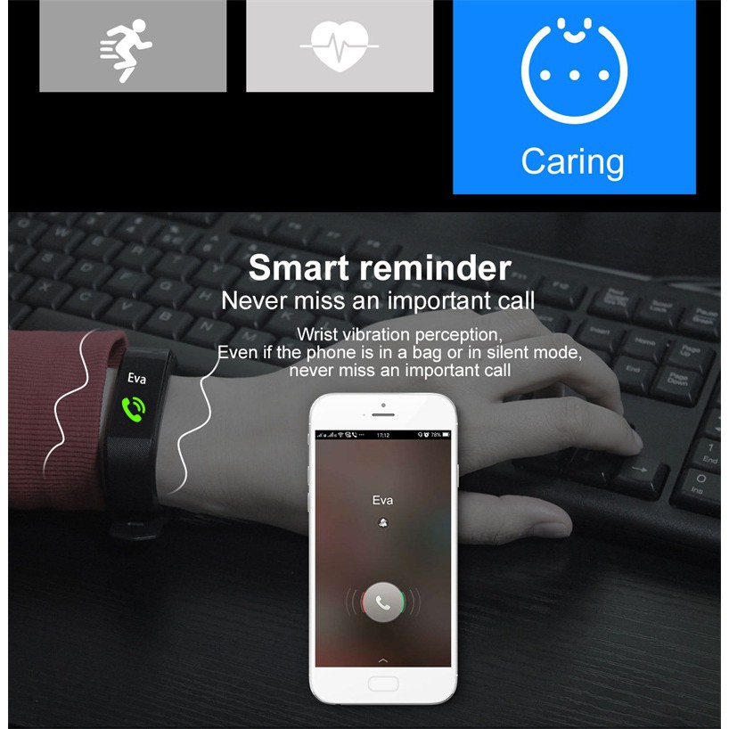 Đồng hồ thông minh chống nước ban đầu đo nhịp tim đồng hồ đeo tay ban nhạc thông minh Vòng đeo tay thể dục Bộ đếm cuộc gọi Nhắc nhở cho Android IOS