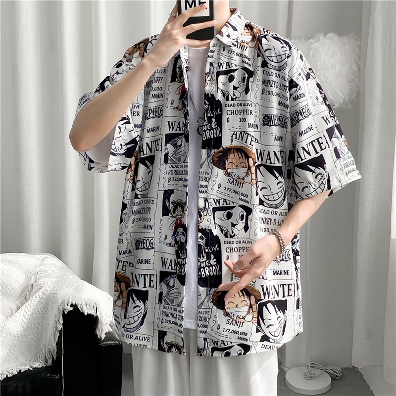 Áo Sơ Mi Tay Ngắn Dáng Rộng In Họa Tiết Hoạt Hình Phong Cách Hàn Quốc Thời Trang Mùa Hè Cho Nam