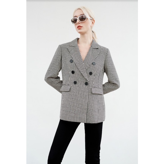 Áo khoác blazer ôm vừa basic 6 khuy Houndstooth đen trắng 1BL1015 ADORE DRESS