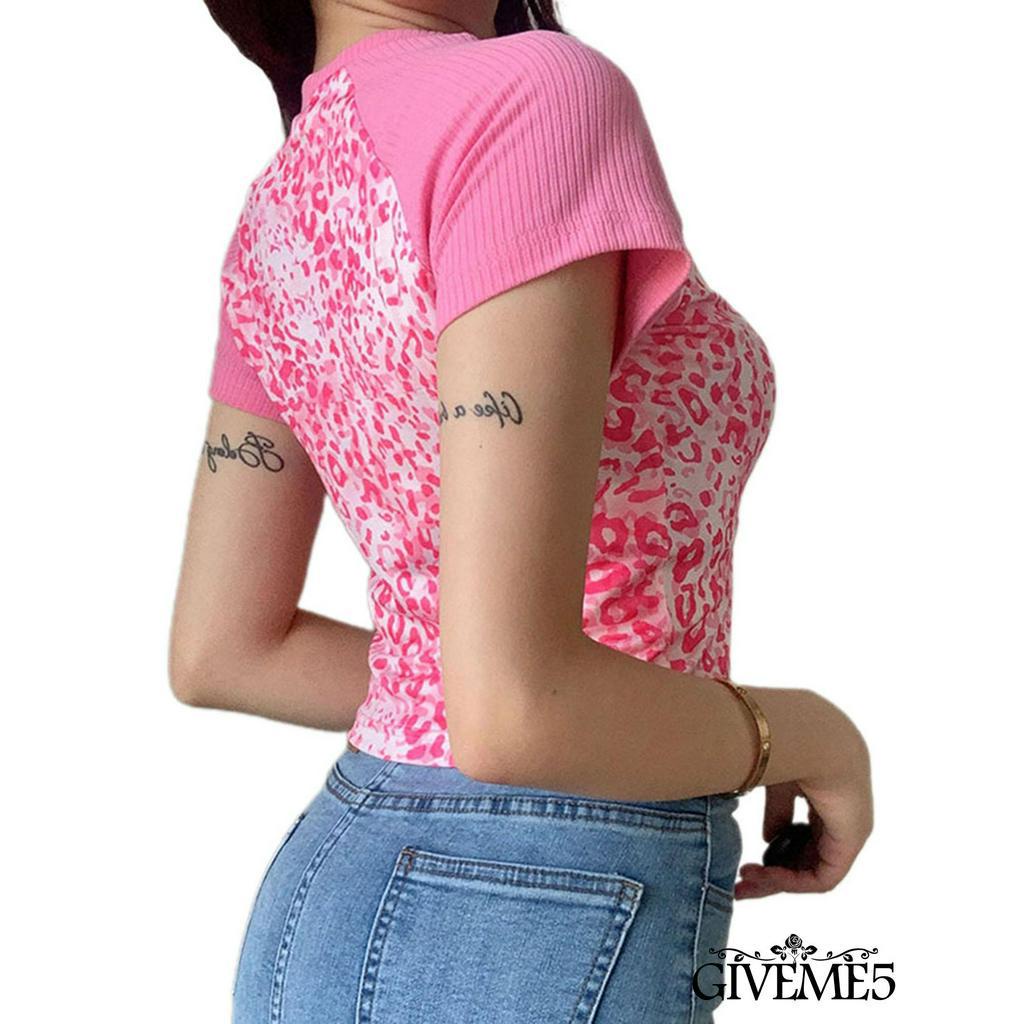 Áo Thun Nữ Ngắn Tay Họa Tiết Da Báo Thời Trang