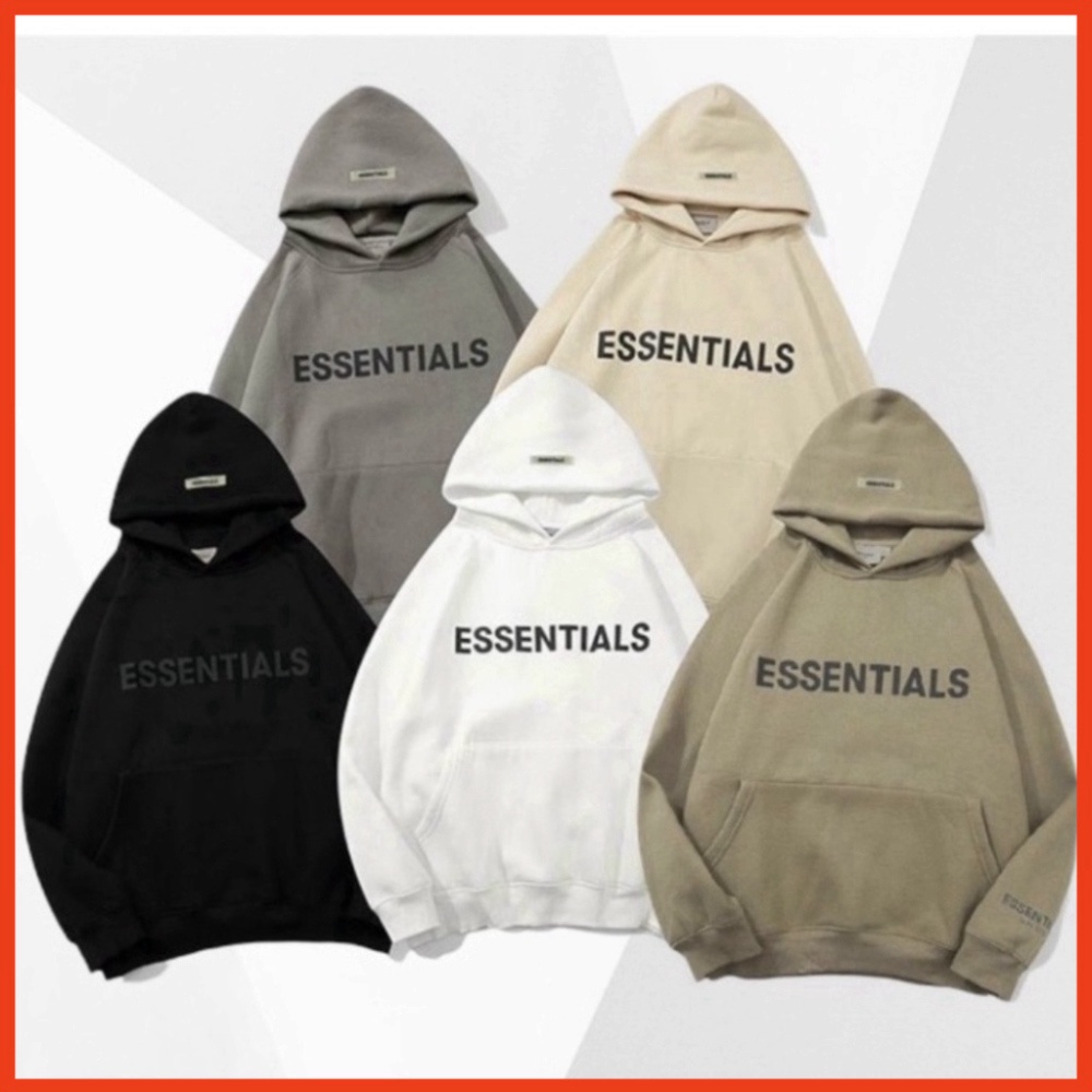 Áo nỉ hoodie Essentials unisex dài tay nam nữ cao cấp in cao su nổi, áo phông nỉ bông sweater có mũ màu nâu, đen M22 | BigBuy360 - bigbuy360.vn