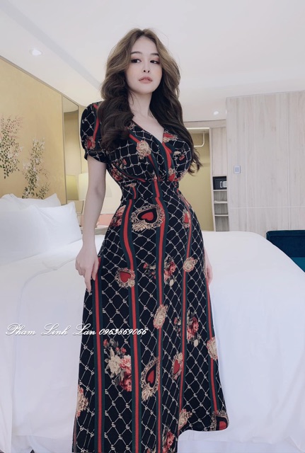 Đầm maxi đi biển hoa ⚡BIGSIZE 60-90kg⚡ 🔥FREESHIP🔥 cổ V tay phồng   xòe dài size lớn to giá rẻ đẹp