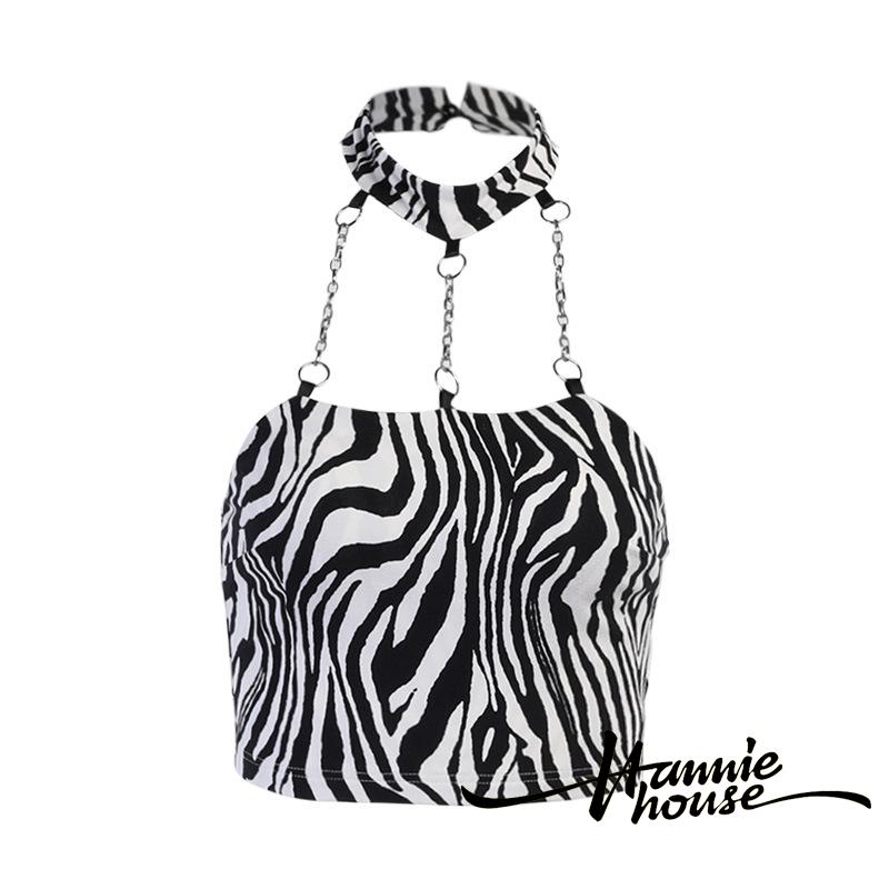 ❥Only➢Women Zebra Print Chains Hanging Neck Backless Tube Tops | BigBuy360 - bigbuy360.vn