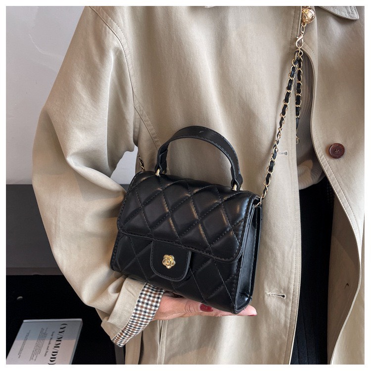 Túi đeo chéo nữ, Túi đeo vai da nắp gập da quả trám màu sắc basic dây điều chỉnh dễ phối đồ