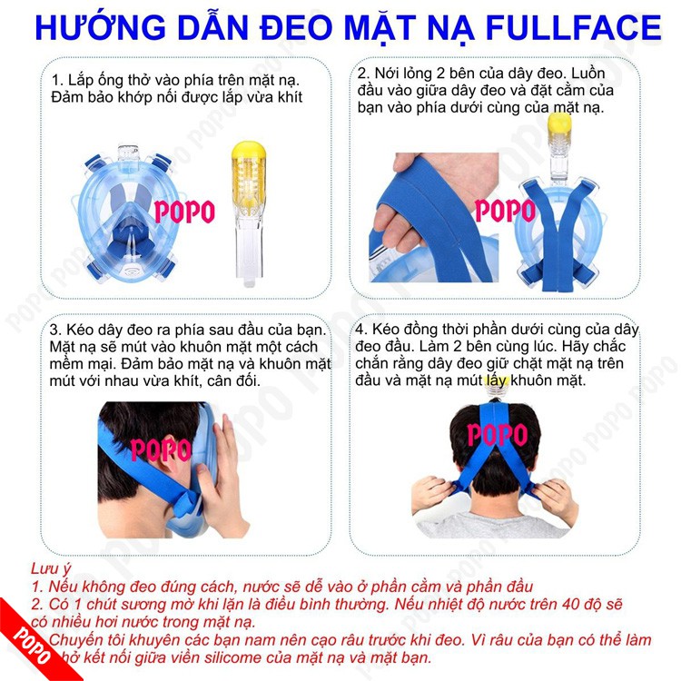 Mặt nạ lặn Full Face độ cận từ 1.5 đến 8.0 độ POPO FF168