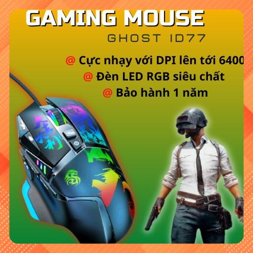 Chuột Gaming ID77 siêu nhạy 6400DPI, Đèn led RGB cao cấp, chuột chơi game PUBG, LOL