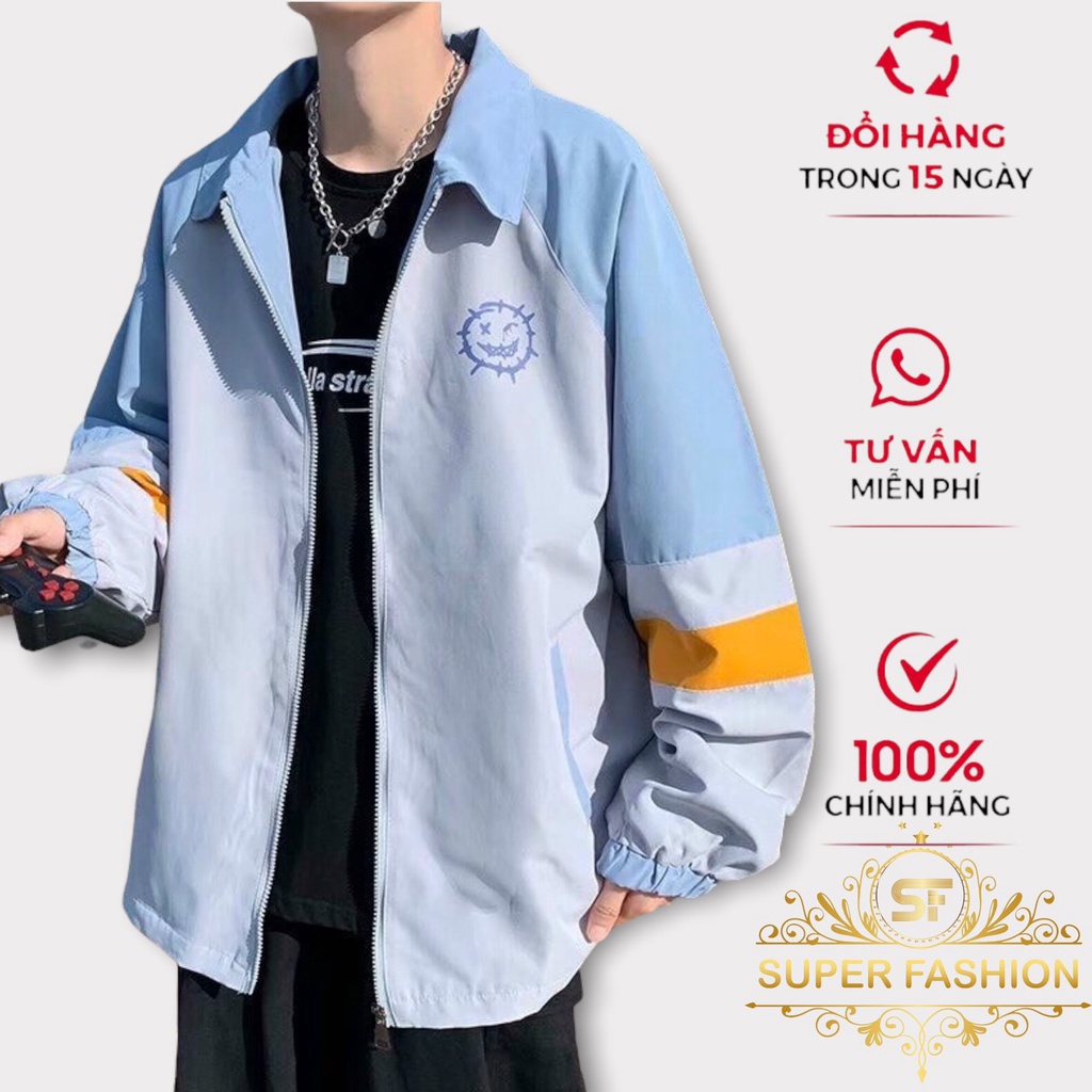 Áo khoác Dù Nam Super Fashion 2 Lớp Lót Dù Mền Mịn Phối Sọc Tay Vàng Cao Cấp