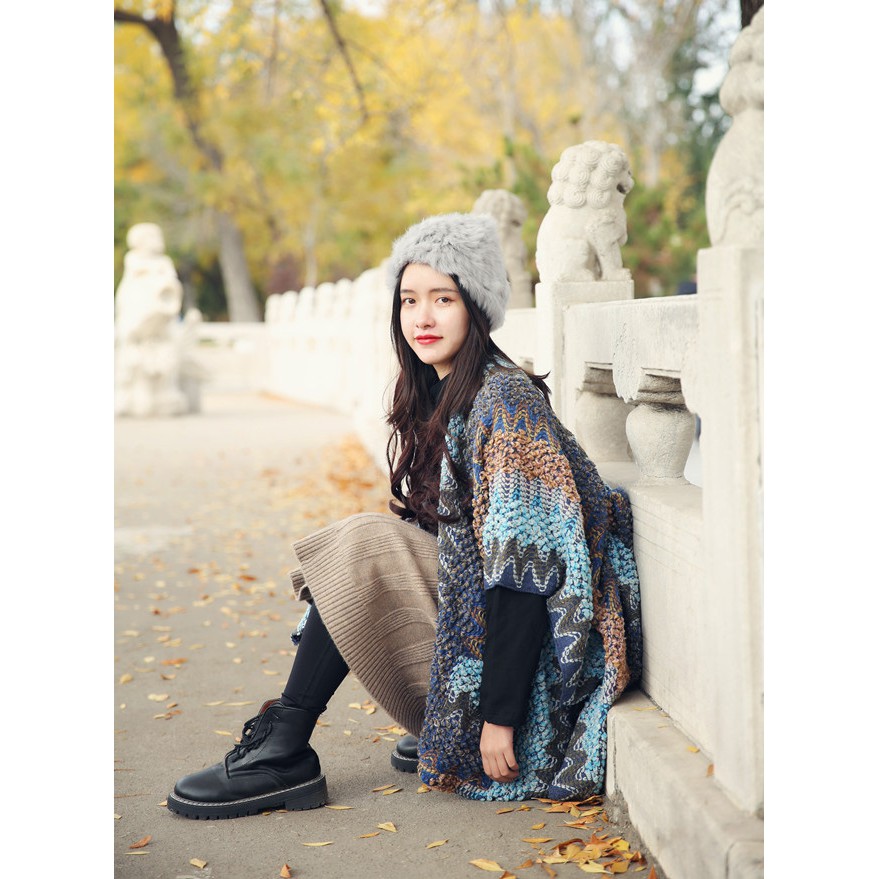 Cardigan len dáng choàng cape tông xanh xám - MS041 (Có ảnh thật) | BigBuy360 - bigbuy360.vn