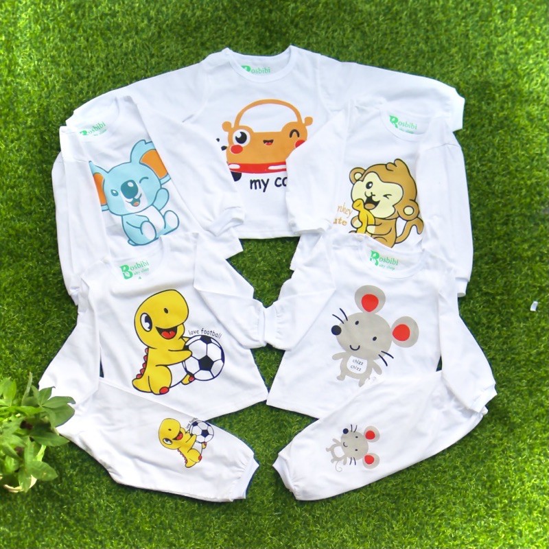 COMBO 5 BỘ TAY DÀI MÀU TRẮNG CHO BÉ BOSBIBI BÓBIBI