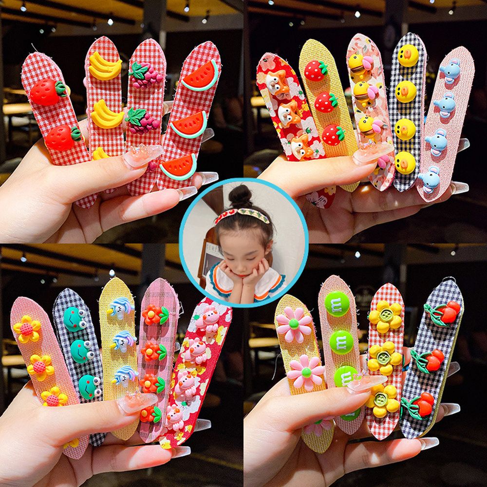 Kẹp Tóc Mái Dạng Dán Họa Tiết Hoa / Thỏ / Kẻ Sọc Nhiều Màu Có Thể Gấp Gọn Cho Bé Gái