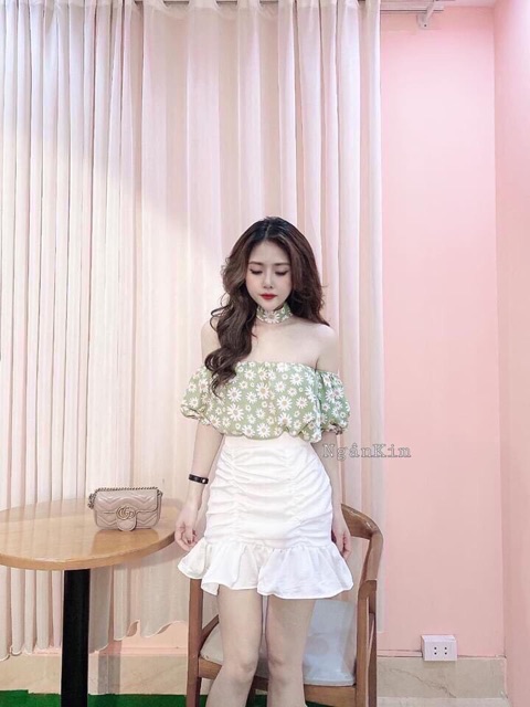 Set áo voan hoa chân váy nhúng lụa QC xin xắn HÀNG Y HÌNH, K KÈM CHOCKER