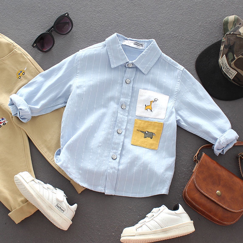 Áo sơ mi dài tay kẻ sọc nhiều màu cho bé trai - Cao 90-140cm, nặng 10-30kg