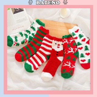 Tất cổ cao Bateno vớ len lông cừu phong cách Hàn Quốc hoạ tiết Noel vui nhộn TN135