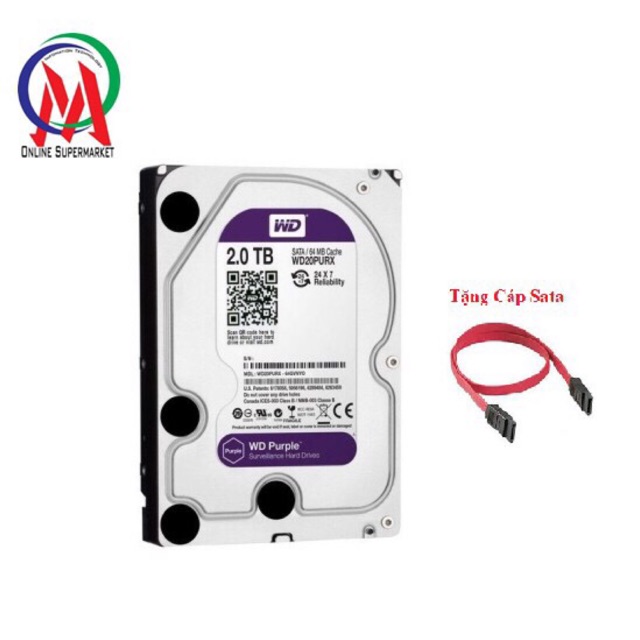 Ổ CỨNG 2TB PURPLE (TÍM) BH 24T + Tặng Cáp Sata