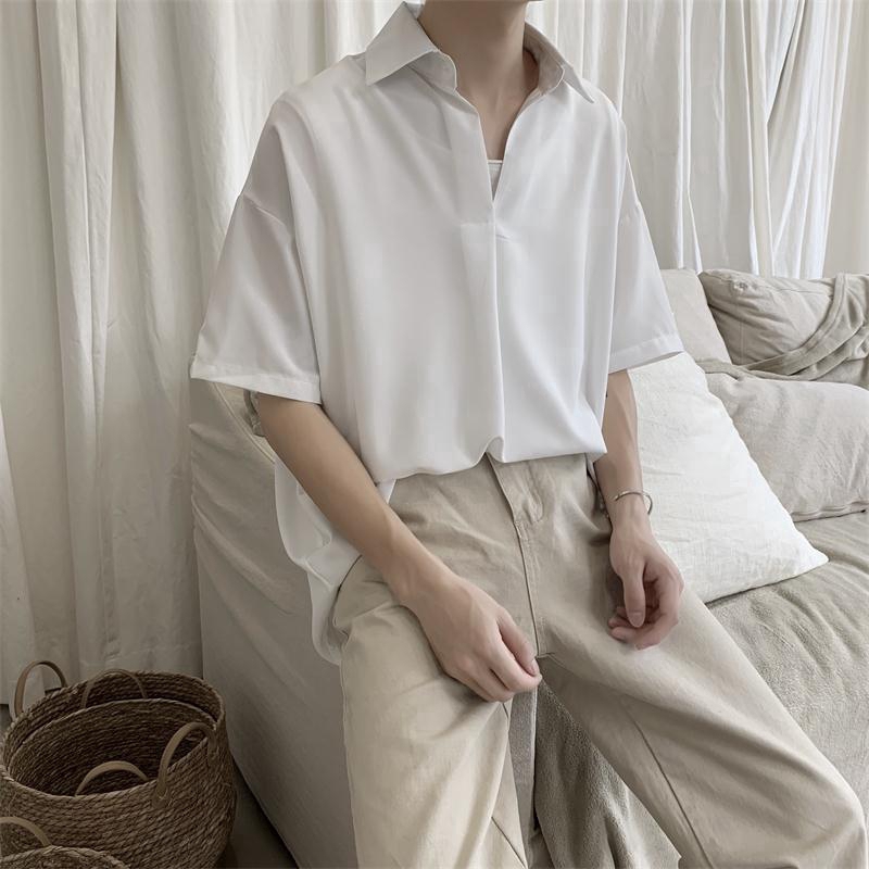 Áo sơ mi màu trơn ngắn tay phong cách Hàn Quốc thời trang | BigBuy360 - bigbuy360.vn