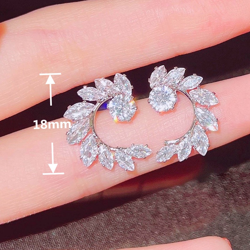 Bông Tai Mạ Bạc 925 Hình Chiếc Lá Đính Kim Cương Giả Toàn Diện Cho Nữ