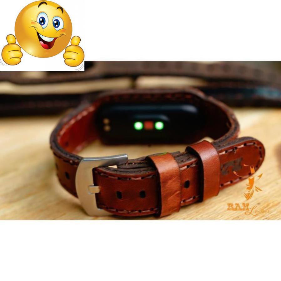 DÂY MIBAND 4 / MIBAND 3 DA BÒ NÂU ĐỎ - RAM Leather cực kỳ sang trọng .