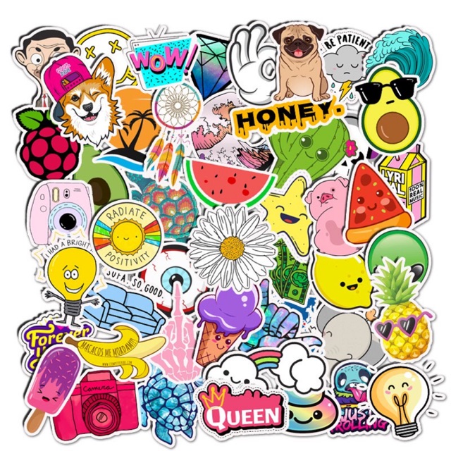 10 Sticker kawaii dán vali, laptop, nón bảo hiểm dễ thương