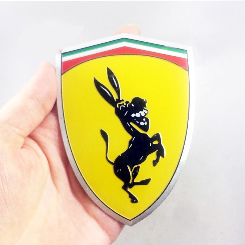 1 Miếng dán Logo hình chú lừa bằng nhôm trang trí xe hơi Ferrari