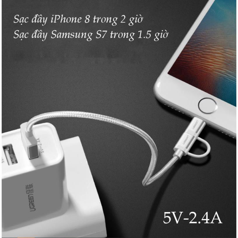 Mua ngay Cáp sạc và truyền dữ liệu 2 in 1 hỗ trợ Micro USB và Lightning, dài 1-1.5m UGREEN US165 [Giảm giá 5%]