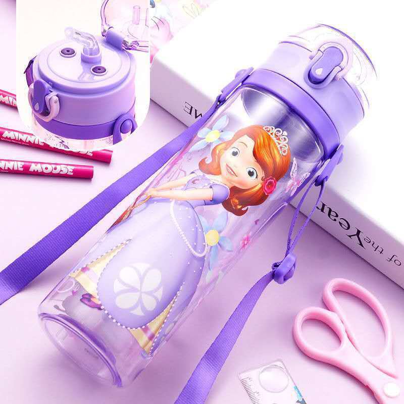 Disney Children’s Water Cup Trường Tiểu học Straw Boys Girls Portable Dung tích lớn Nước nhựa mùa hè chống rơi Chai