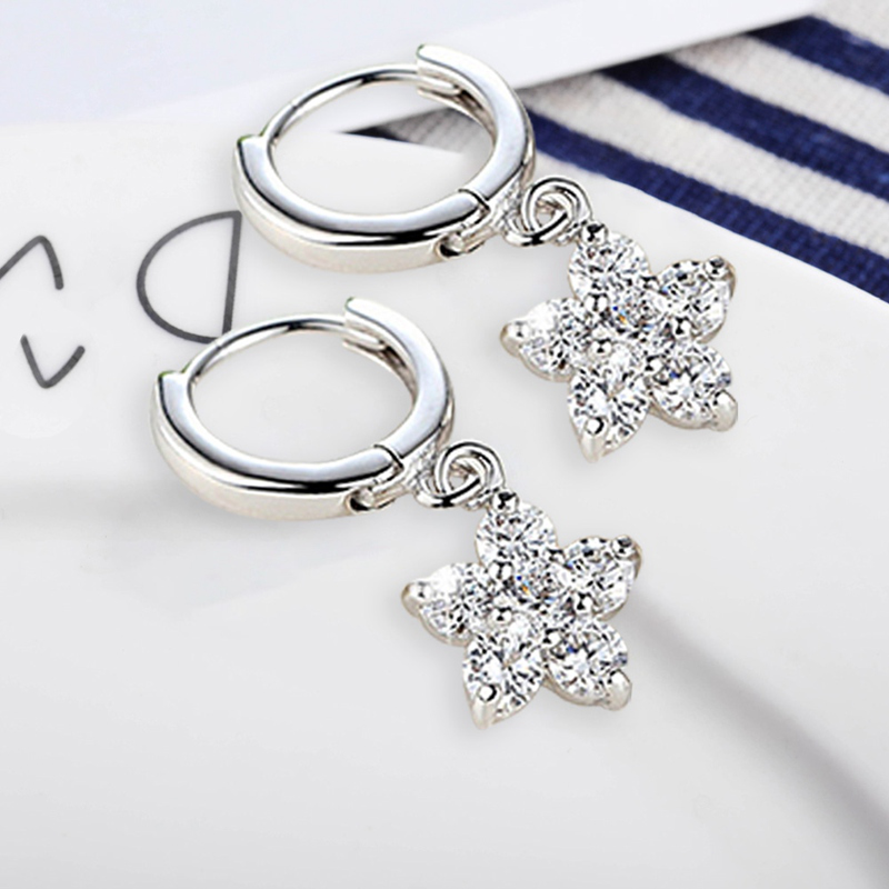 Hoa tai bằng bạc 925 hình hoa có đính đá dáng dài thời trang cho nữ