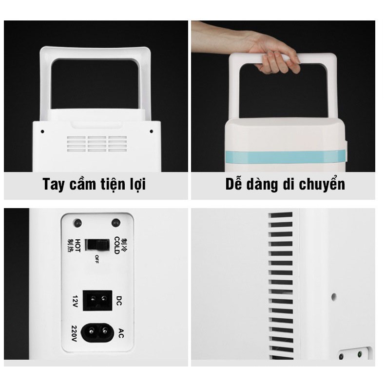 Tủ lạnh mini 2 chiều nóng lạnh dung tích 12L dùng điện từ 12-220V dùng trên ô tô hoặc gia đình, văn phòng