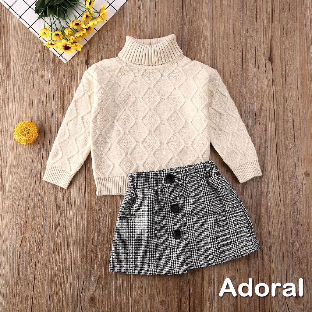 Set Áo Sweater Cổ Lọ + Chân Váy Mini Thời Trang Mùa Đông Cho Bé Gái 2 Tuổi