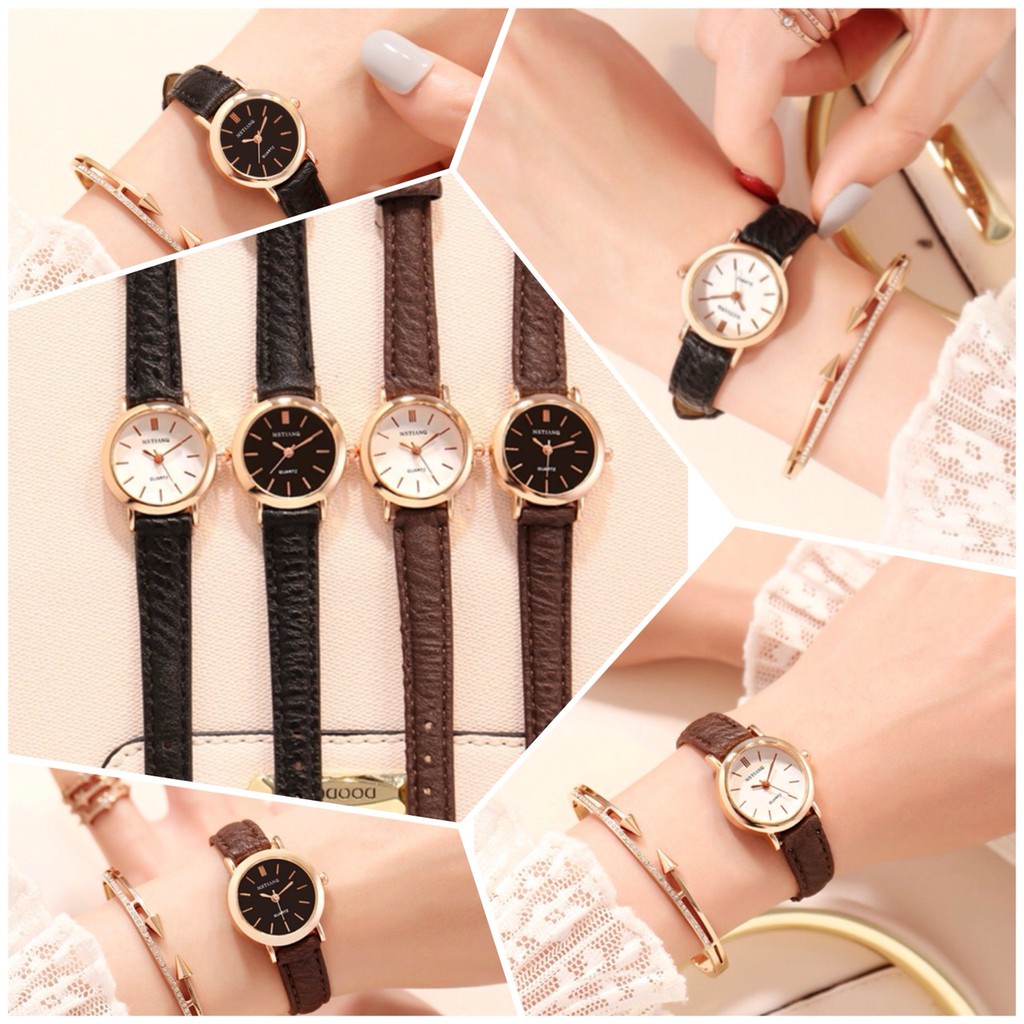 ĐỒNG HỒ NỮ MSTIANQ KOREA DÂY DA MẶT TRÒN THỜI TRANG NHỎ XINH | BigBuy360 - bigbuy360.vn