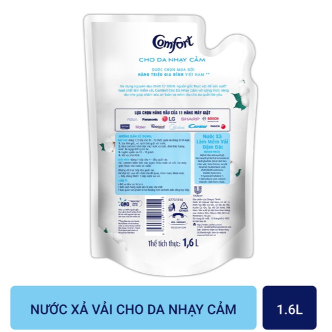 Nước Xả Vải Comfort Cho Da Nhạy Cảm Túi 1.6 Lít