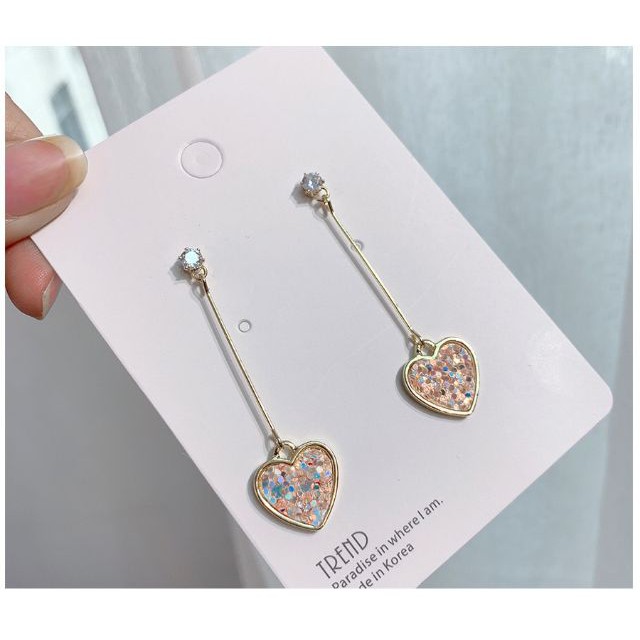 Hoa tai trái tim đa sắc màu bạc 925