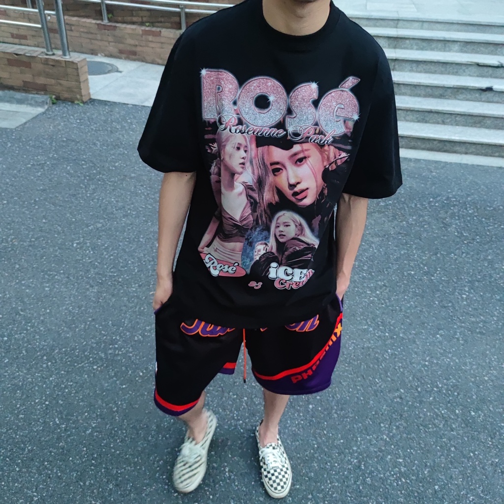 Áo Thun Vintage Thời Trang Đường Phố Rose 1 Tay Lỡ Unisex - Đen/Trắng Cổ Tròn | Blackwork