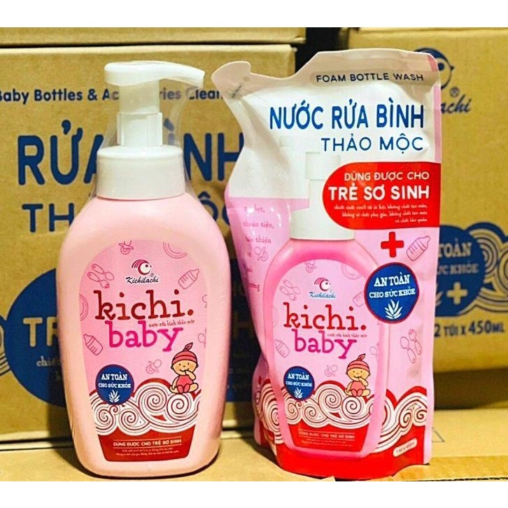 Nước rửa bình sữa và rau củ quả 500ml / Kichilachi Kichi -Túi 450ml và Chai 500ml