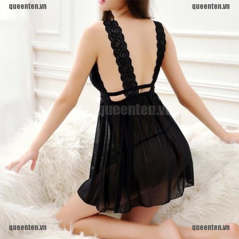 Plus Size Lingerie Set Lace Nightdress Sleepwear Nightwear Deep V Mini Dress QUVN